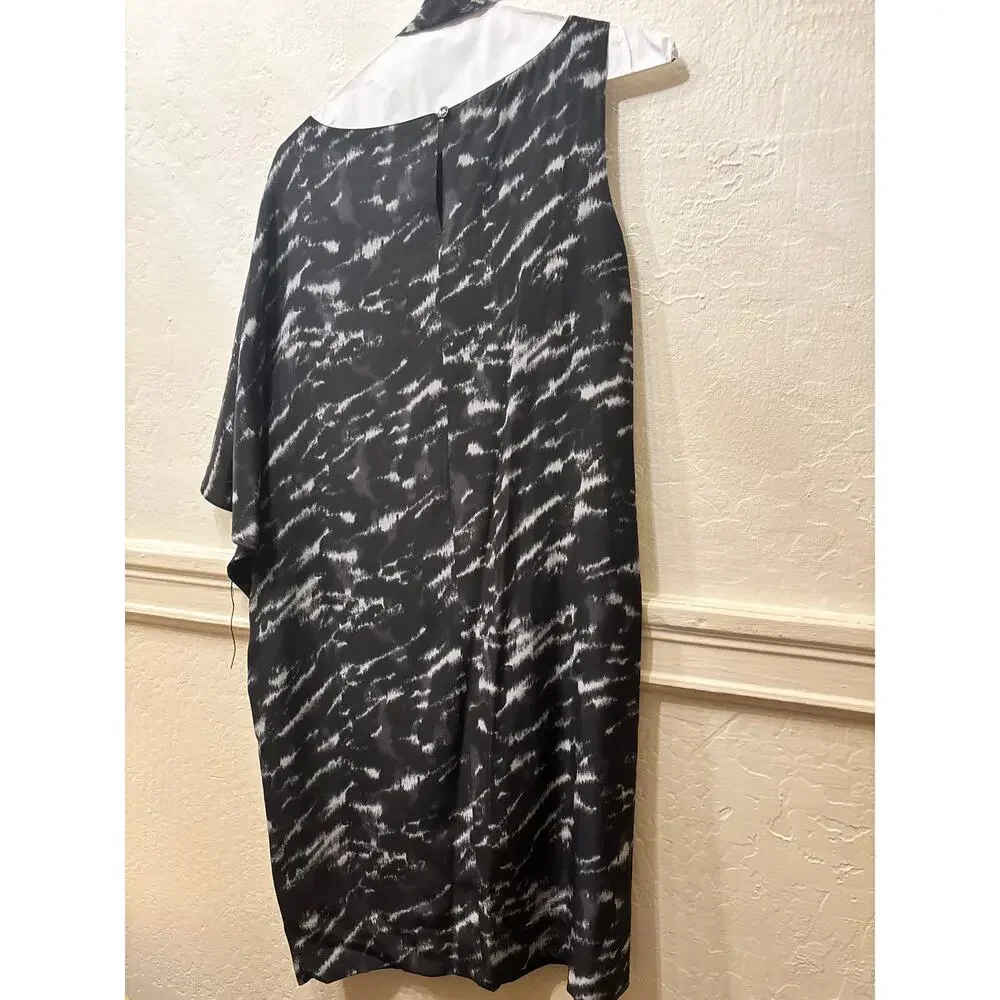 Michael Kors Black White Abstract Ikat Print Midi Dress Size M Self-Tie Belt